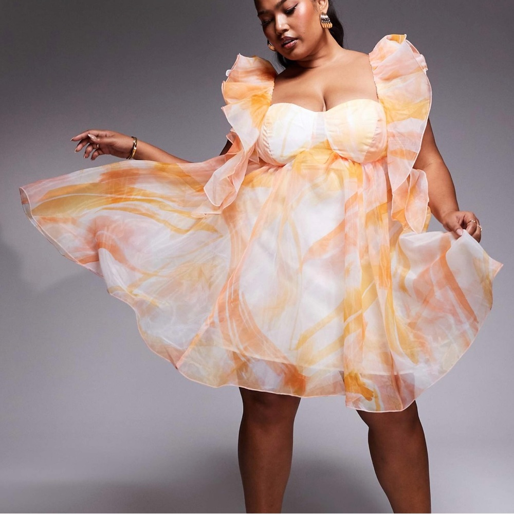 ASOS Flowy Orange and White Organza Dress